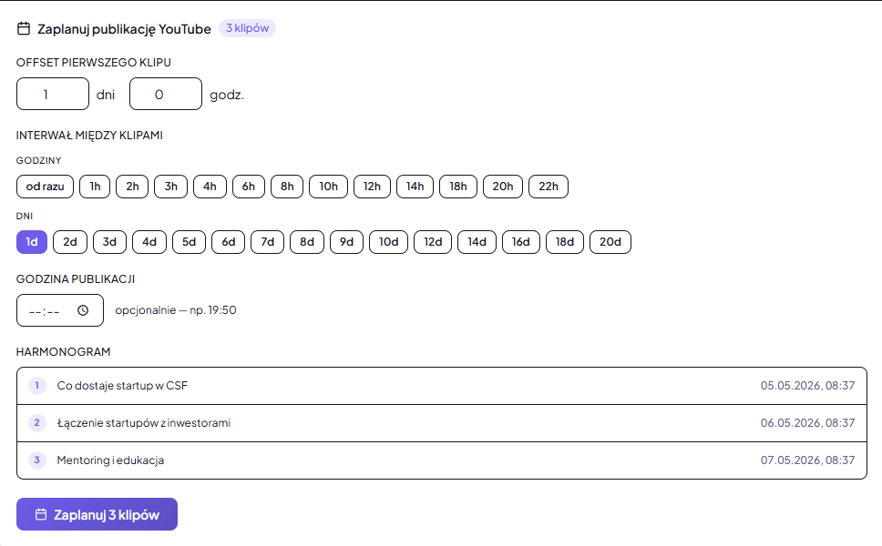 FastClip — planowanie publikacji YouTube z harmonogramem